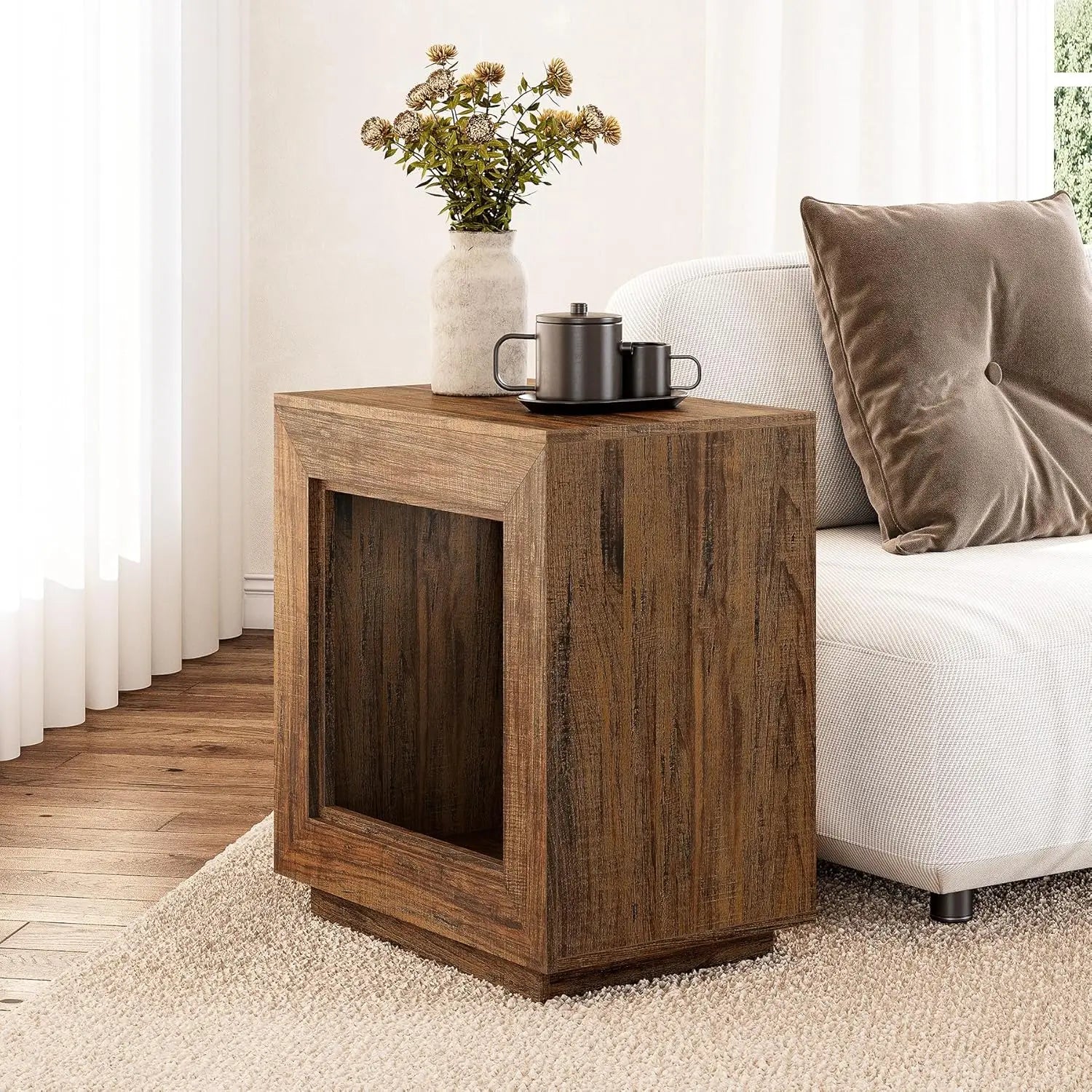Little tree end table wooden square side farmhouse sofa tables for living room 2-tier bedside bedroom - united states
