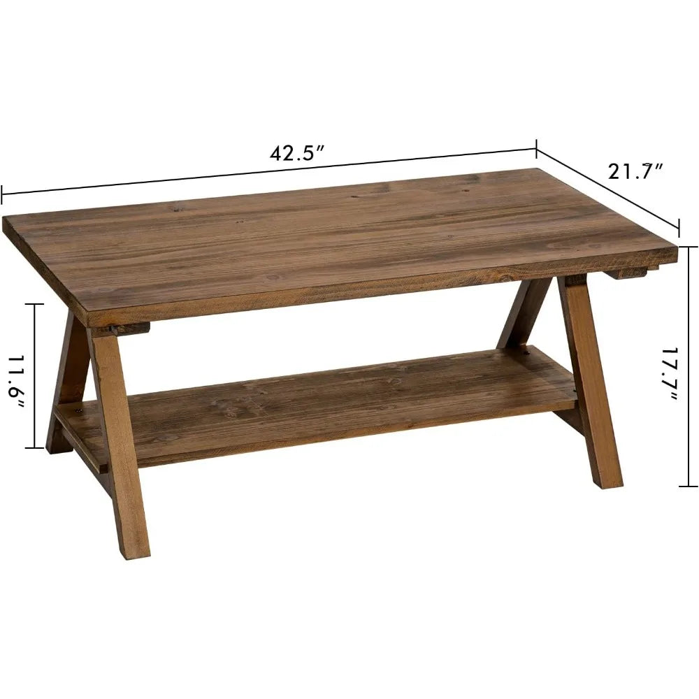 Solid wood coffee table - 42.5” firwood farmhouse rustic wooden tables for living room rectangle - united states