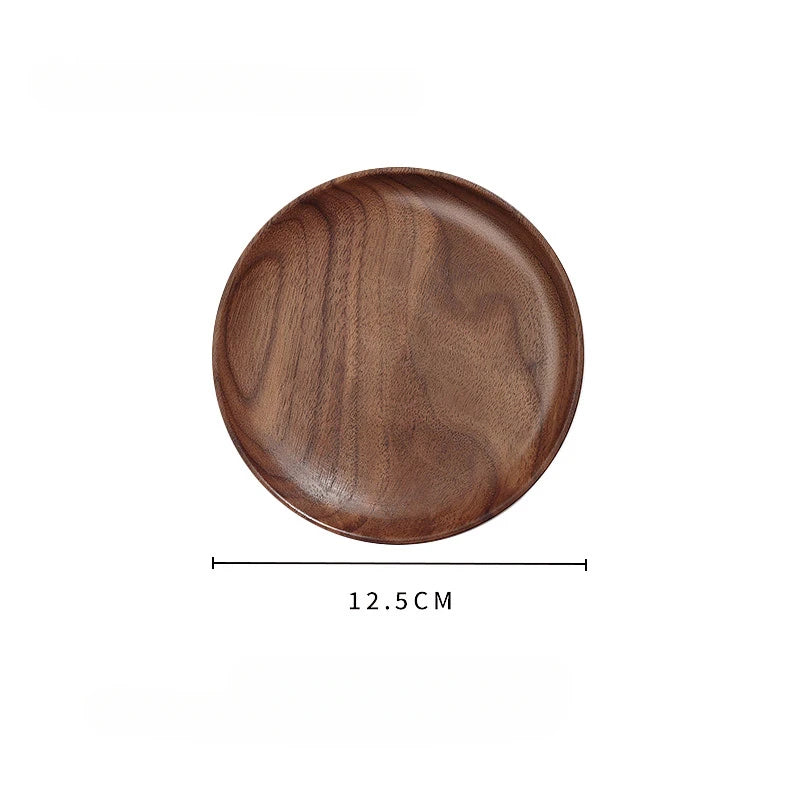 Japanese round wooden tray black walnut plate bread home afternoon tea snacks dessert dinner - 12.5x12.5x2cm