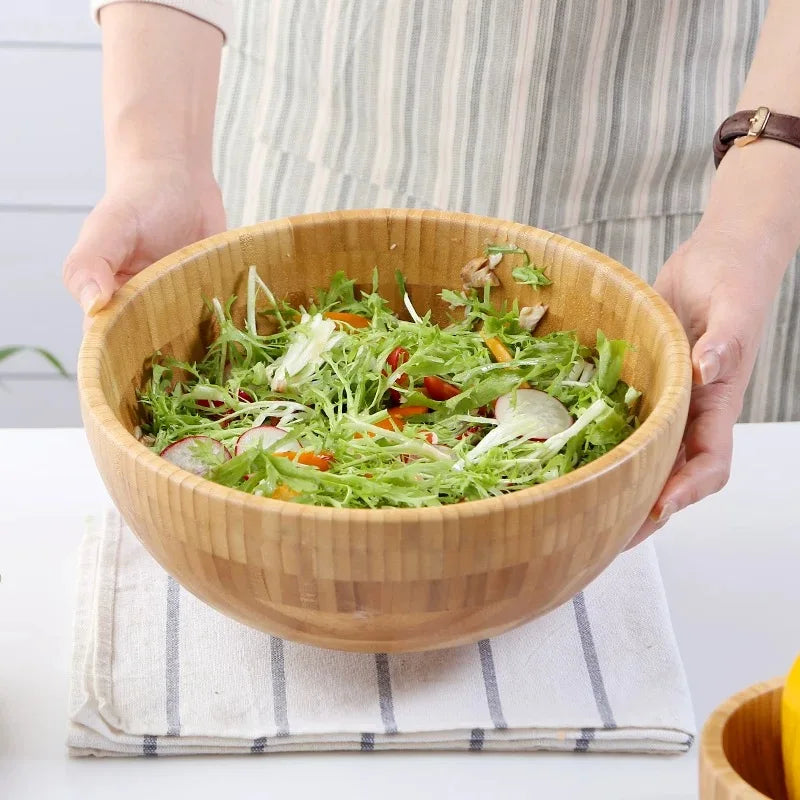Natural bamboo bowl handmade household large ramen salad kneading basin wooden tableware