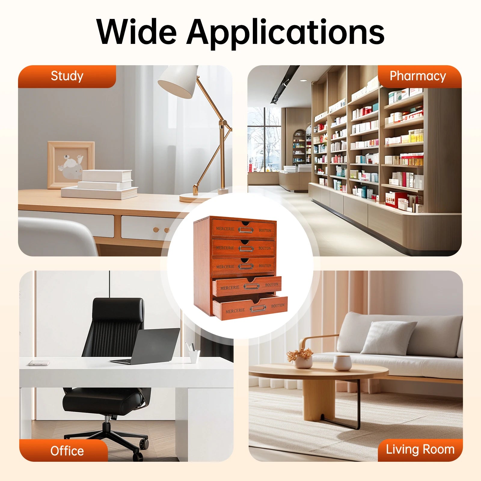 5 drawer wooden desk organizer 23*17.5*5cm storage drawers vintage shelf used in an office study bedroom dresser