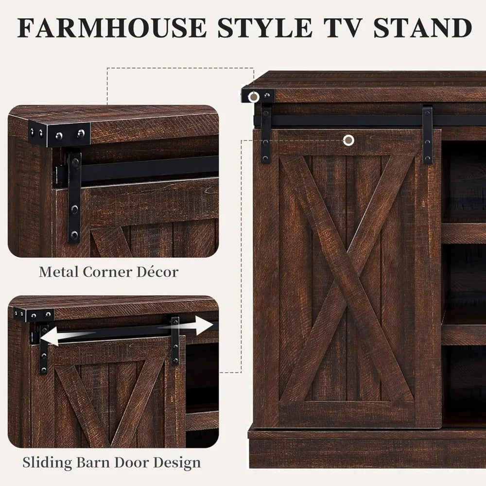 Farmhouse tv stand for 60 inch wood with sliding barn door entertainment center storage cabinet rustic medi