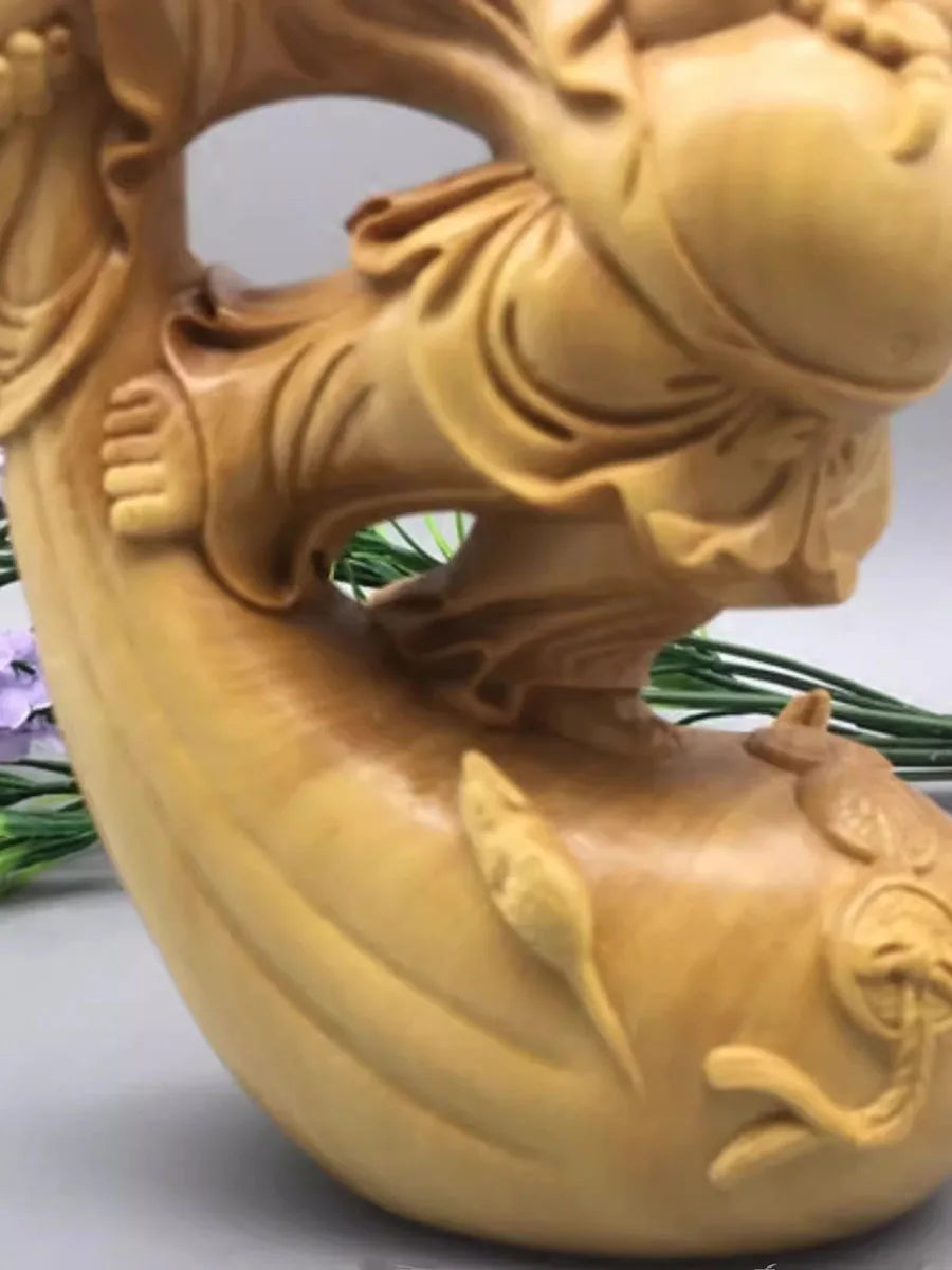 Wooden mi lefo smiling buddha figure statue creative solid wood hand carving cute home decoration fortune ornaments