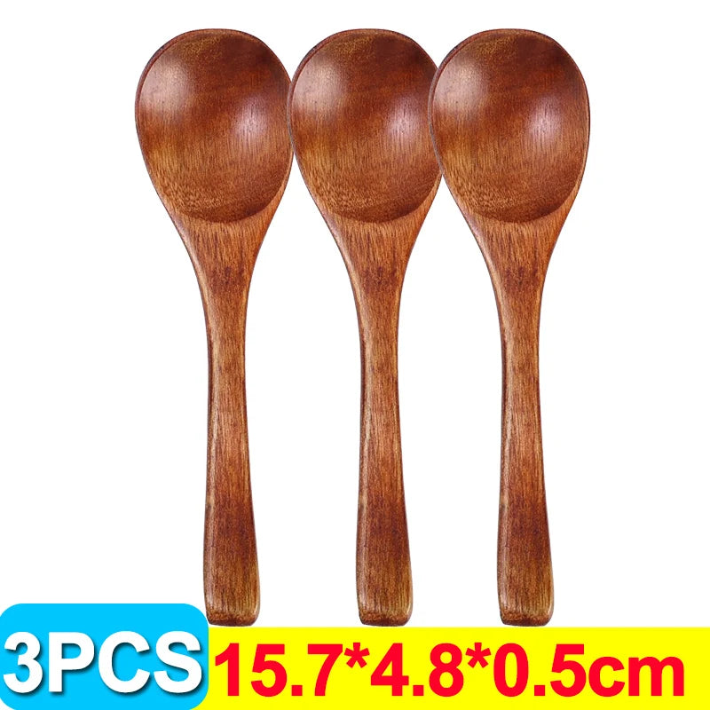 1/20pcs kitchen wooden soup spoons long handle coffee milk honey stirring scoops reusable teaspoons cooking utensil