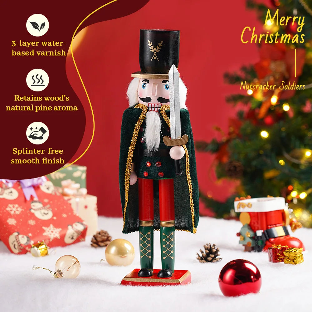38cm king nutcracker soldier with cloak wooden puppet christmas decor holiday gift home office decoration festive