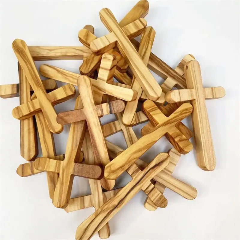 Olive wood caring cross pocket jesus christ church gift religious christmas prayer - dark khaki / china - (christian)