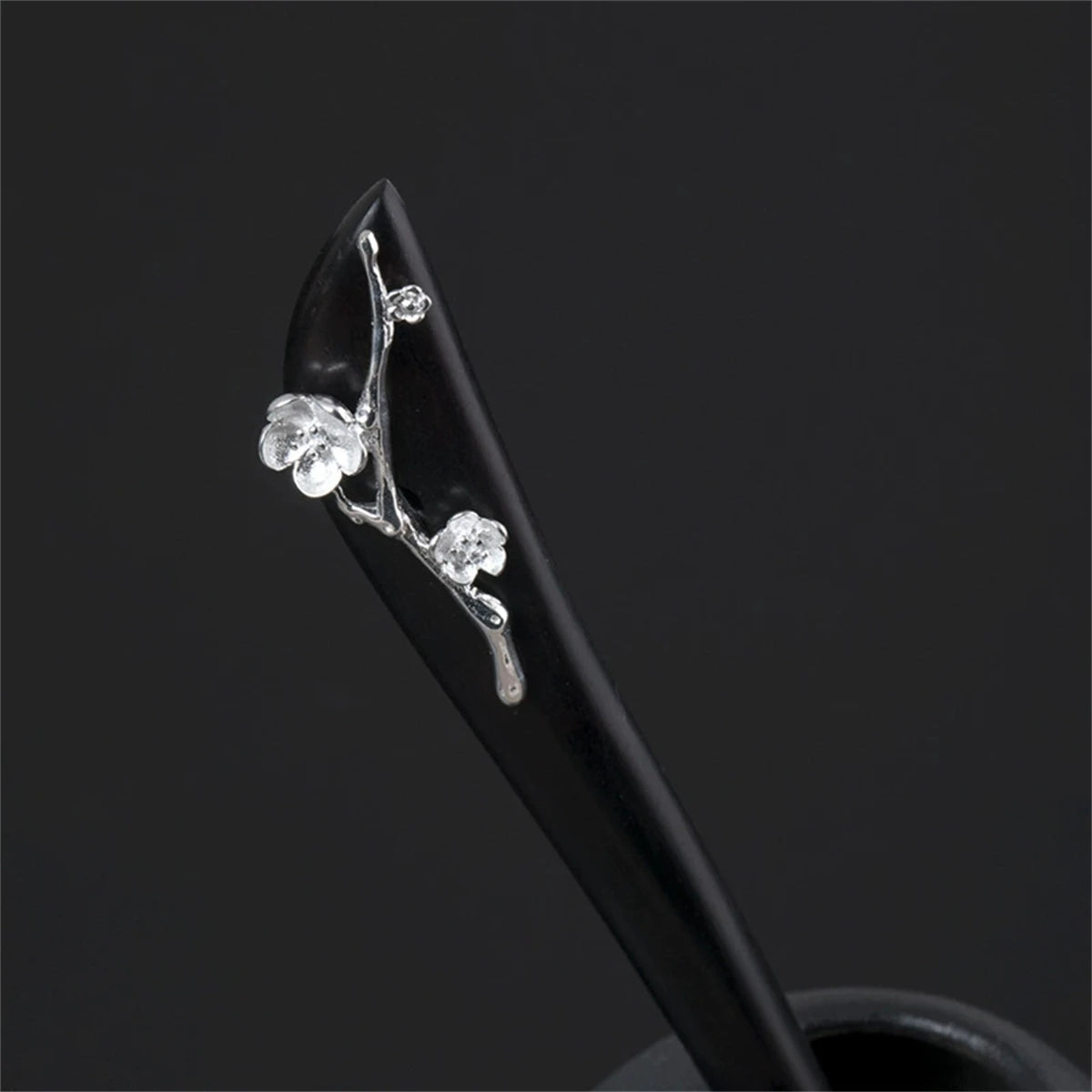 New 100% s925 pure silver women’s men retro hairpin ebony wood magnolia blossom chinese style hanfu hair accessories