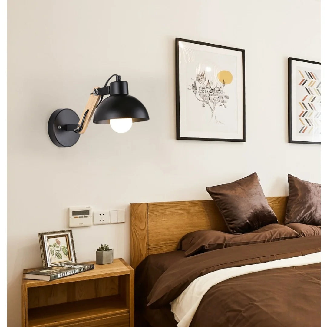 Led wall lamp nordic bedside iron wood lights practical adjustable reading study lighting new home decors sconces