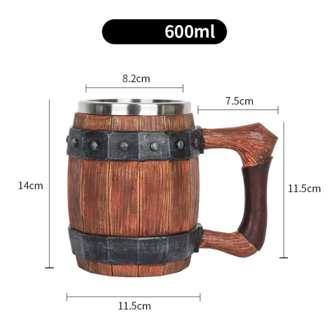 Viking retro beer mug resin 304 stainless steel imitation wood coffee cup double wall jug water barware men’s gift