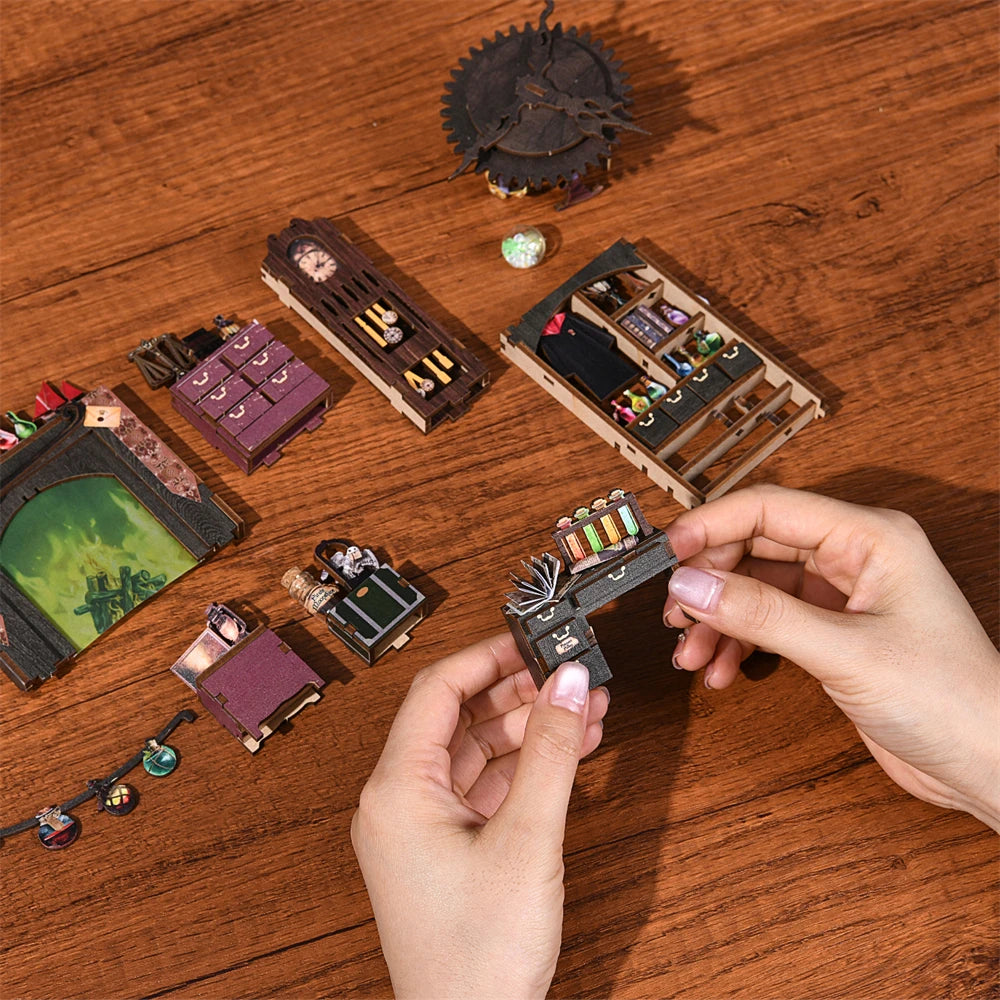 Diy book nook kit 3d wooden puzzle home decoration house for bookshelf miniature insert magic stand