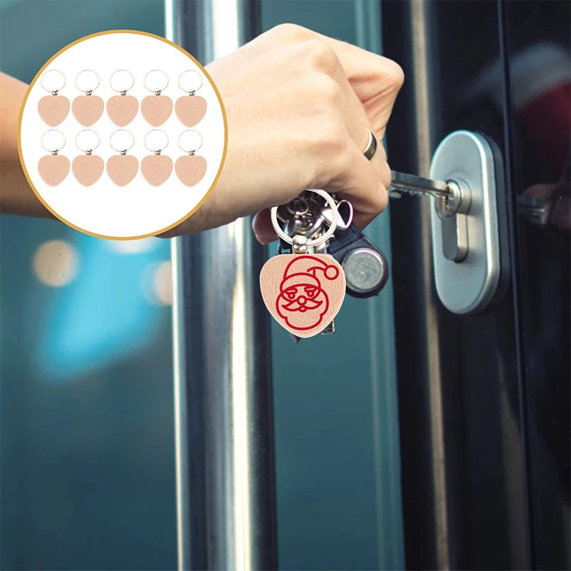 100pcs diy blank wooden keychain heart key ring - chain