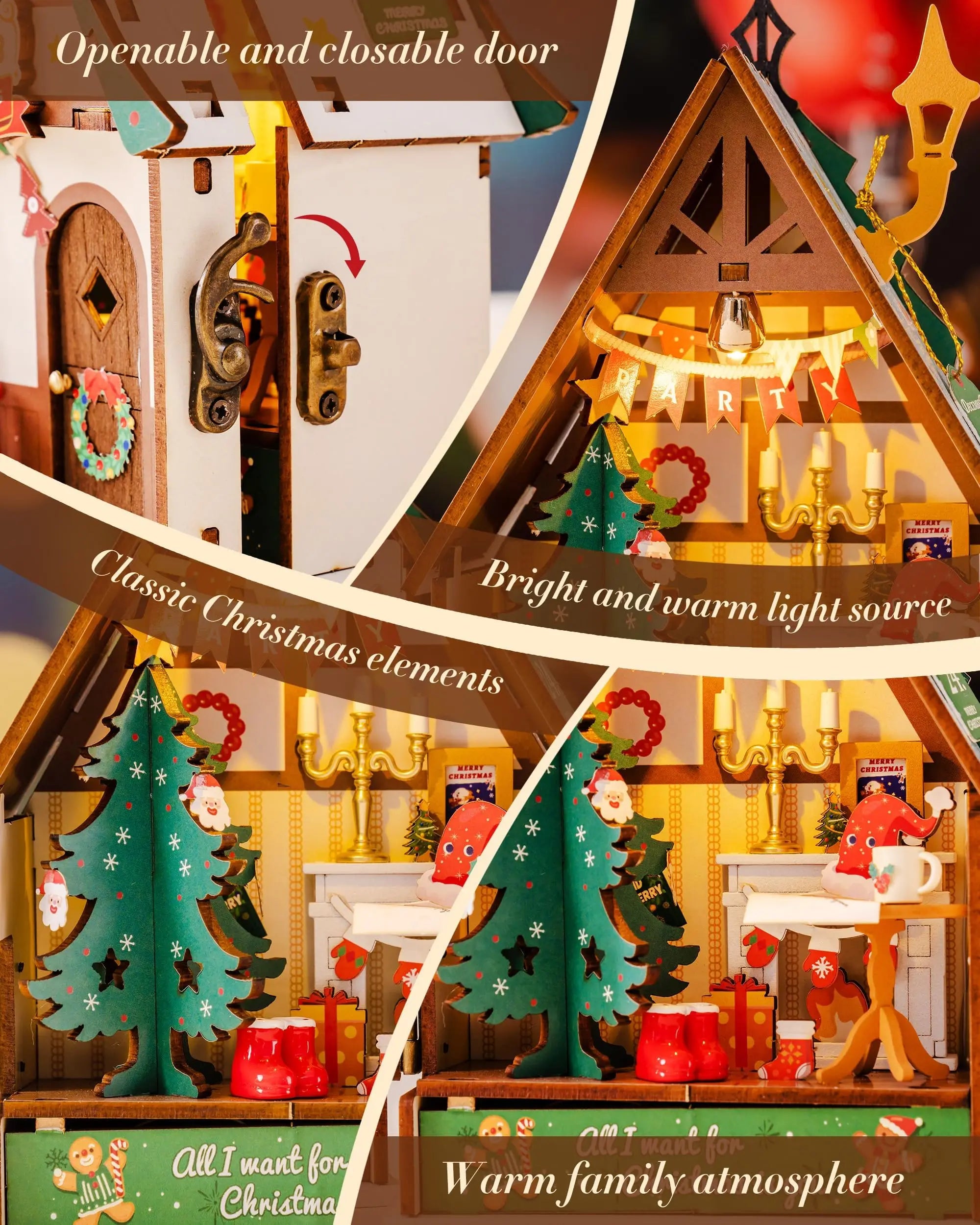 Rolife miniature wooden dollhouse collectible 3d puzzle home decor gift for teens adults twinkling christmas house