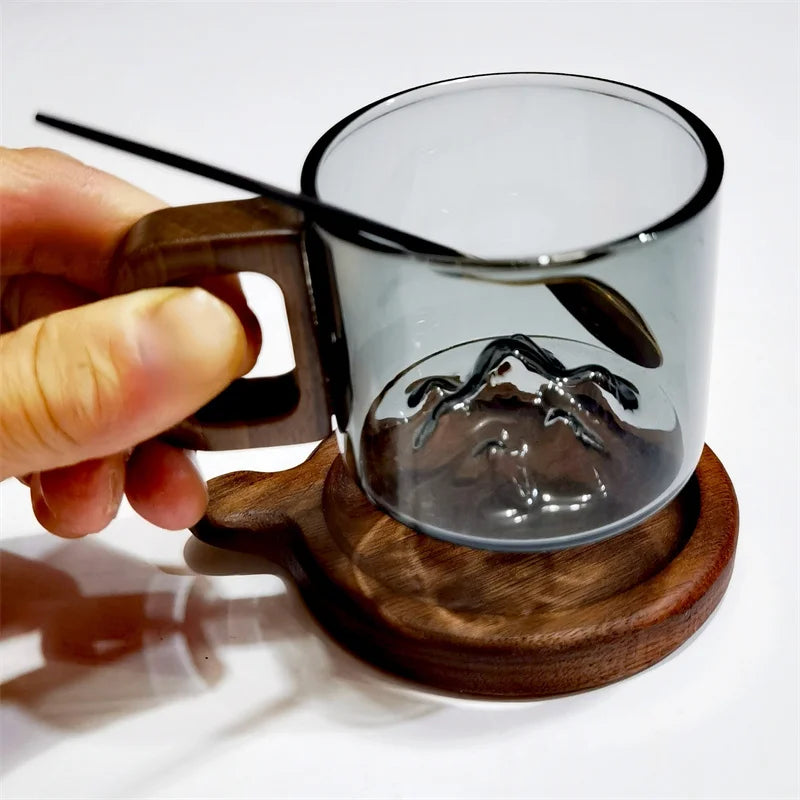 110ml small capacity espresso glass coffee mug with wooden tray spoon reusable tea art home barista accessories