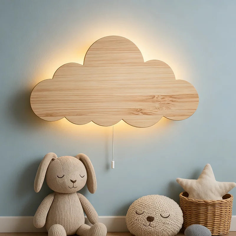Modern led wall light creative wood cloud dimmable lights decor bedroom eye protection energy-saving bedside lamps