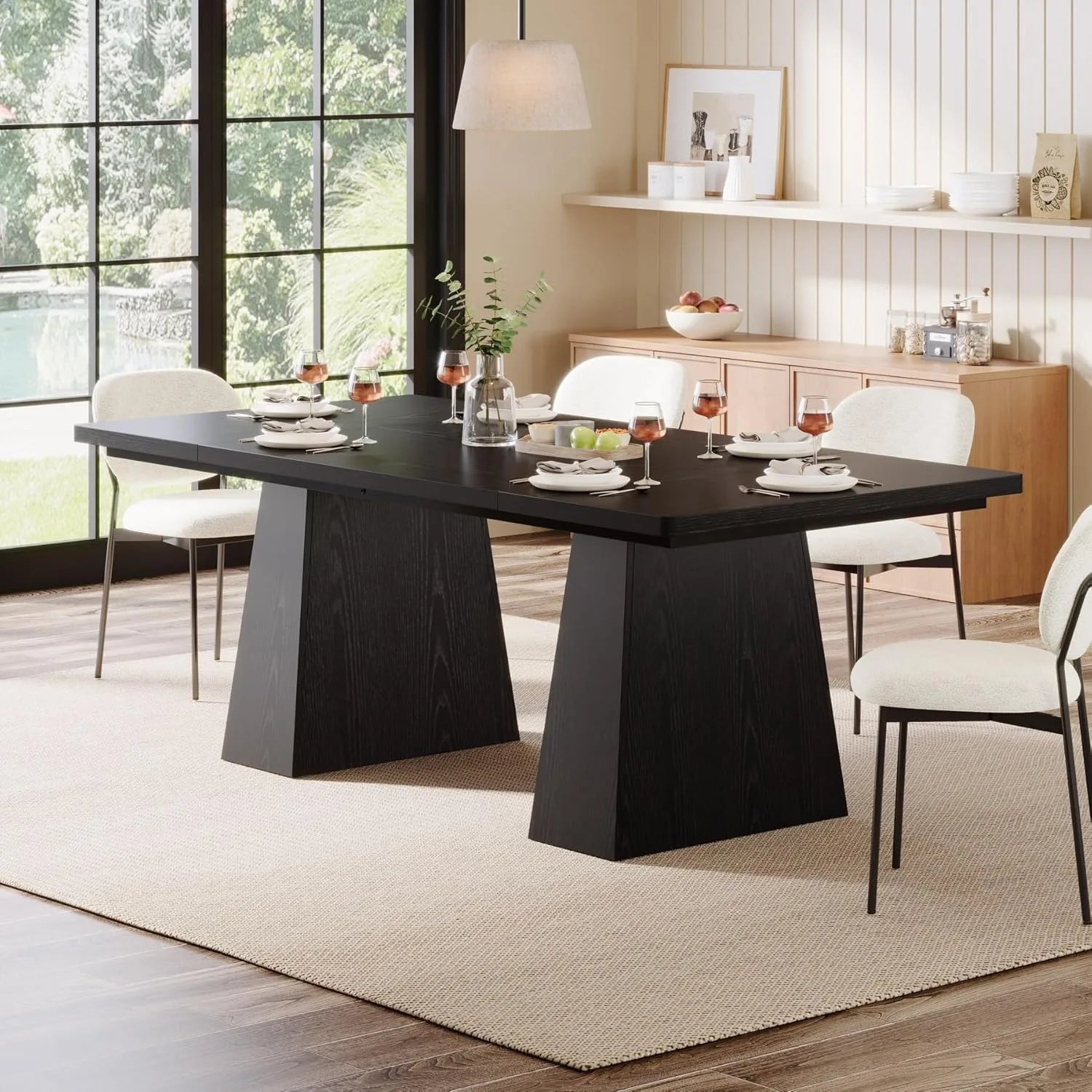 Little tree black dining table for 4-6 modern kitchen with tapered wood legs and tabletop living room - 02 / united