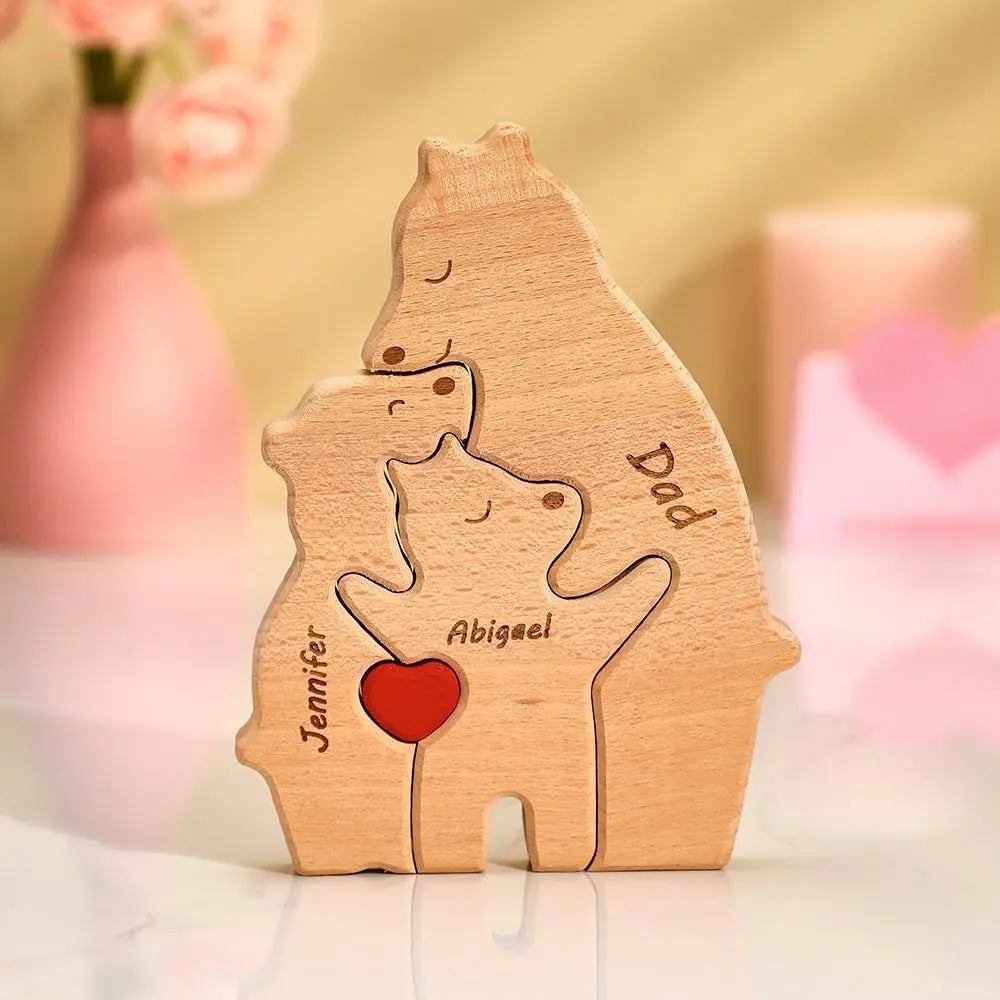 Name personalized custom mother’s birthday gift family names sculpture wood puzzle bear heart puzzles home decoration