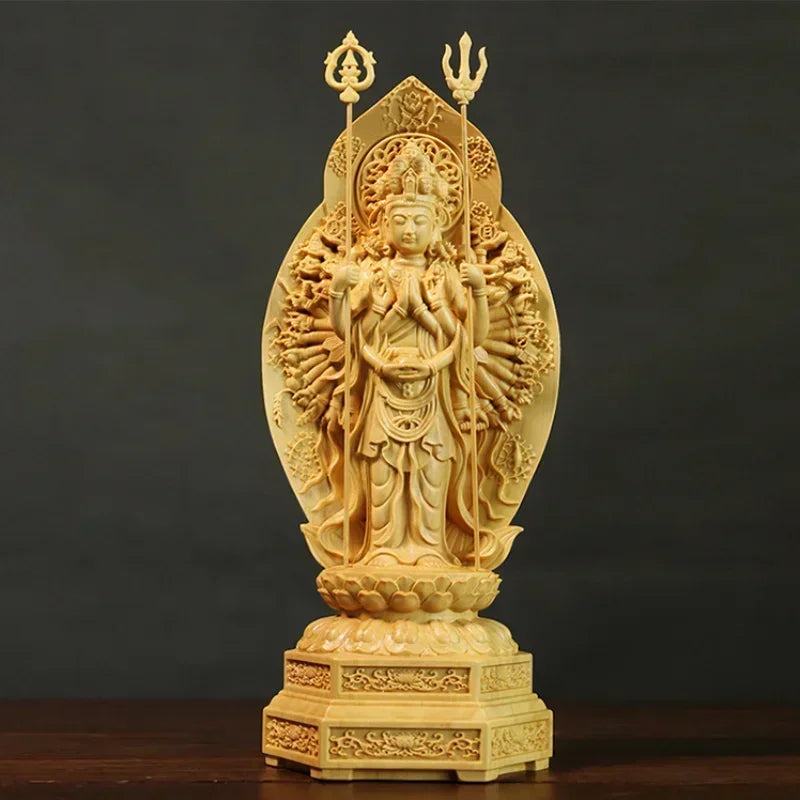 feng-shui-buddha-carving-boxwood-thousand-hand-guanyin-sculpture-home-decor