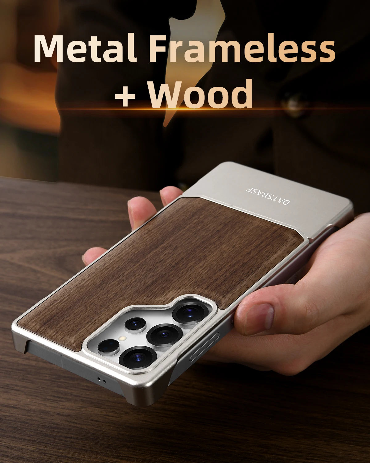 Oatsbasf solid wooden phone case for samsung galaxy s25 ultra magnetic shockproof metal frameless easy to install