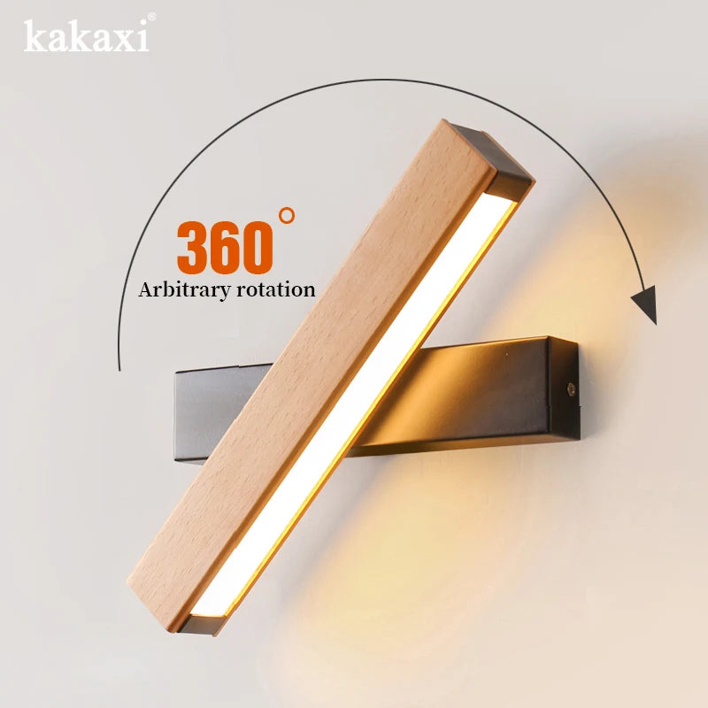 New rotatable wall lamp nordic solid wood led light simple bedside study reading adjustable lighting home decor lamps