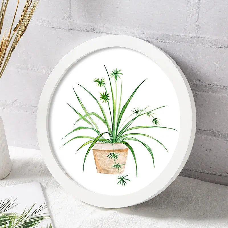 Classic wood round photo frame simple nordic style picture frames hanging solid color background wall decoration