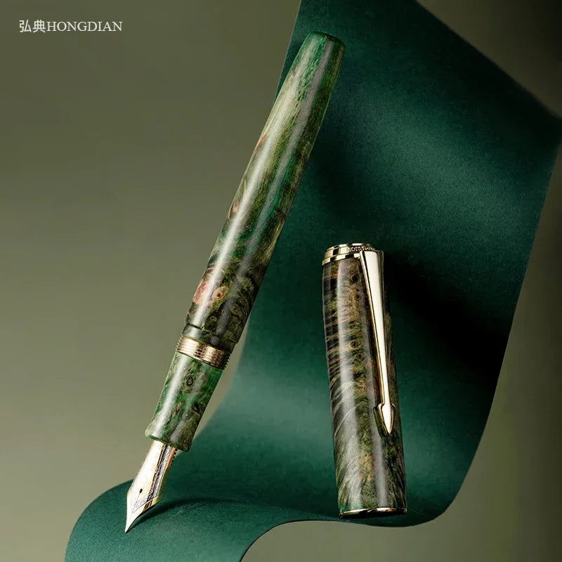 Hot hongdian a7 stable wood unique texture fountain pen no.6 hand polished long knife nib business student writing gift