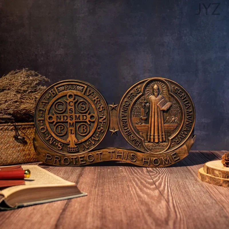 Religious st. Benedict catholic wooden decorations exorcisms family protection medal ornaments - (christian)