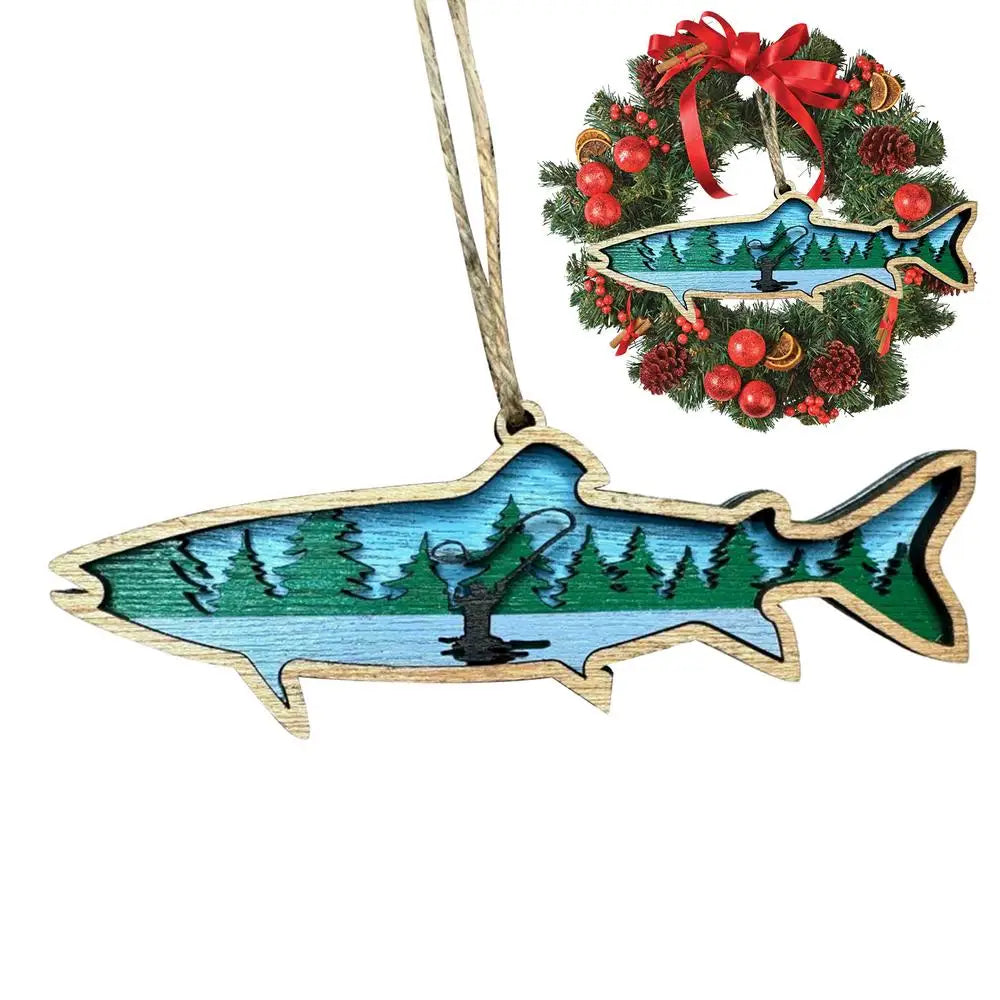 Fish decoration for wall wooden 3d art sculpture home ornaments countryside cottage living - 01 / china