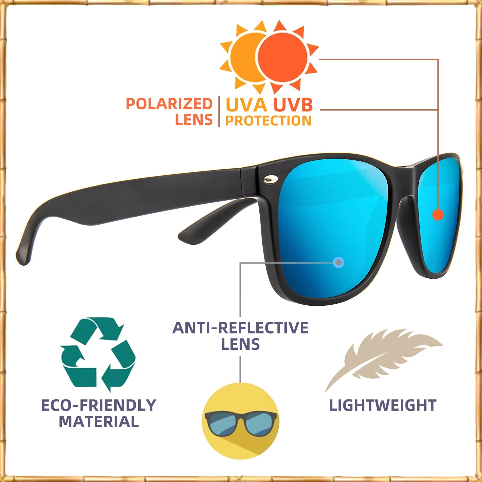 Juli polarized sunglasses for big heads men&women,uv 400 protection wood grain frame 8809