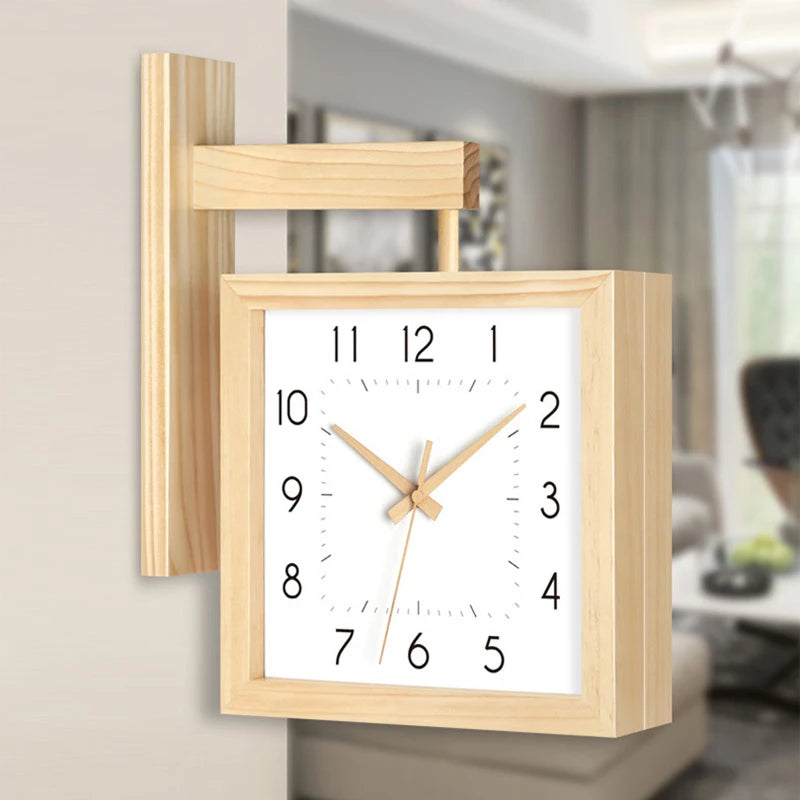 Wooden double sided wall clocks silent corner japanese style interior room decorative framework desk decorations