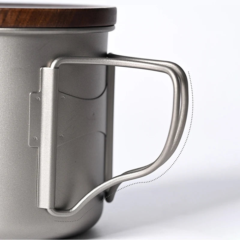 Titanium mug with walnut wood lid outdoor coffee tea milk beer cola cup portable folding handle camping travel mugs