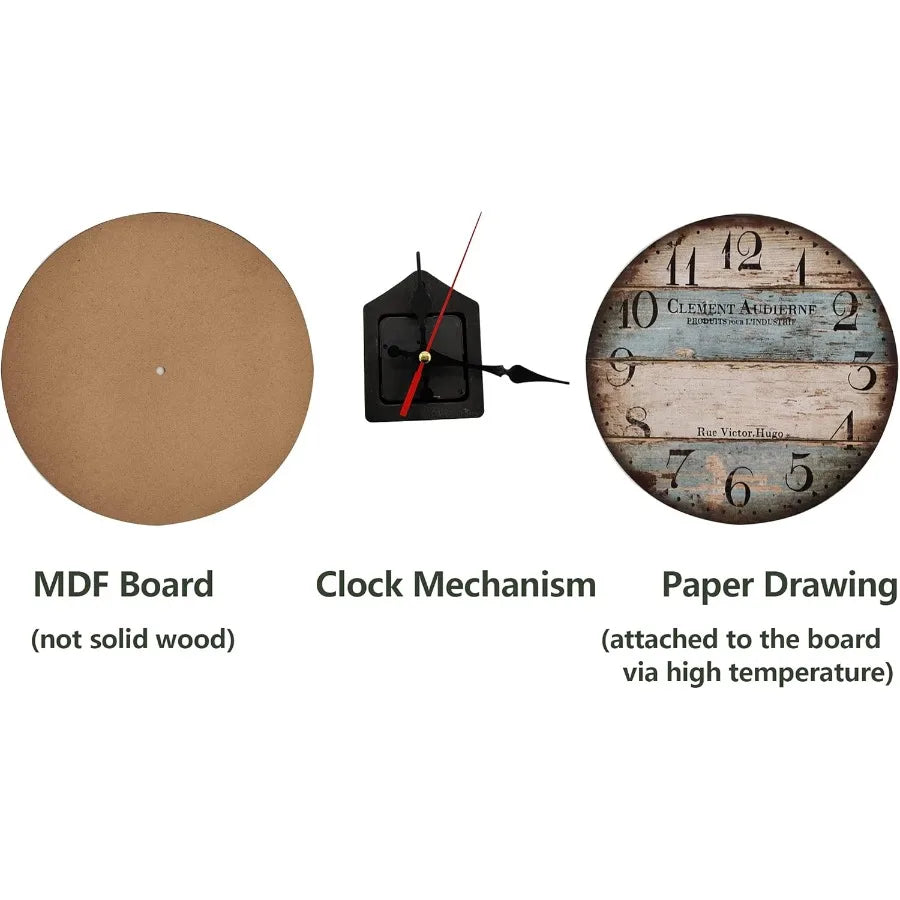 12 inch silent vintage wooden round wall clock arabic numerals rtic chic style home decor victo - united states