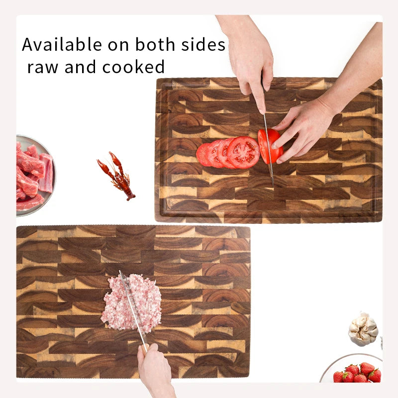 18 inch wooden chopping block double-sided using acacia wood end grain cutting board with juice groove eco-friendly