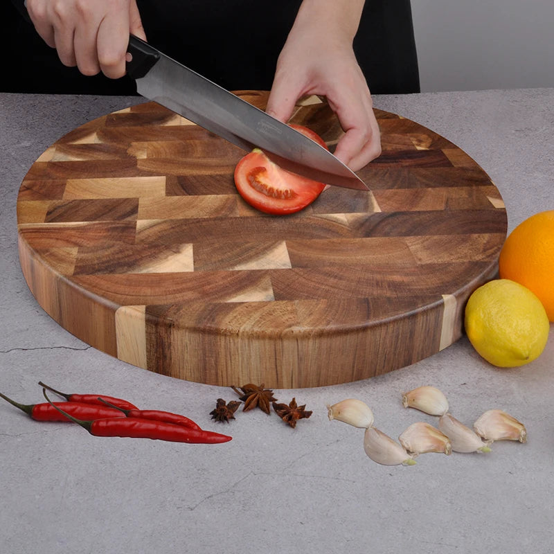 Acacia wood cutting board round end grain chopping block double-sided using wooden cheese butcher food grade kitchen