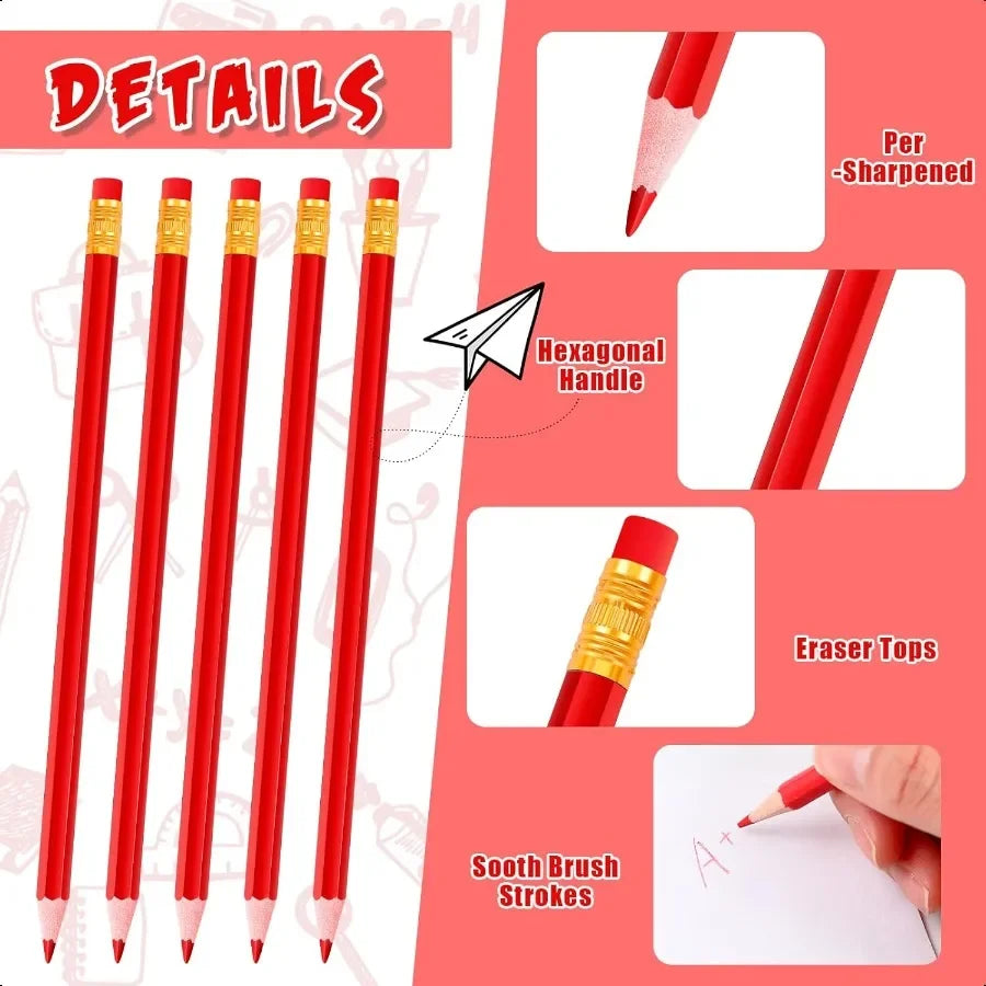 144 pcs checking pencils bulk erasable pre sharpened red hb colored with eraser operation box gifts christian donation
