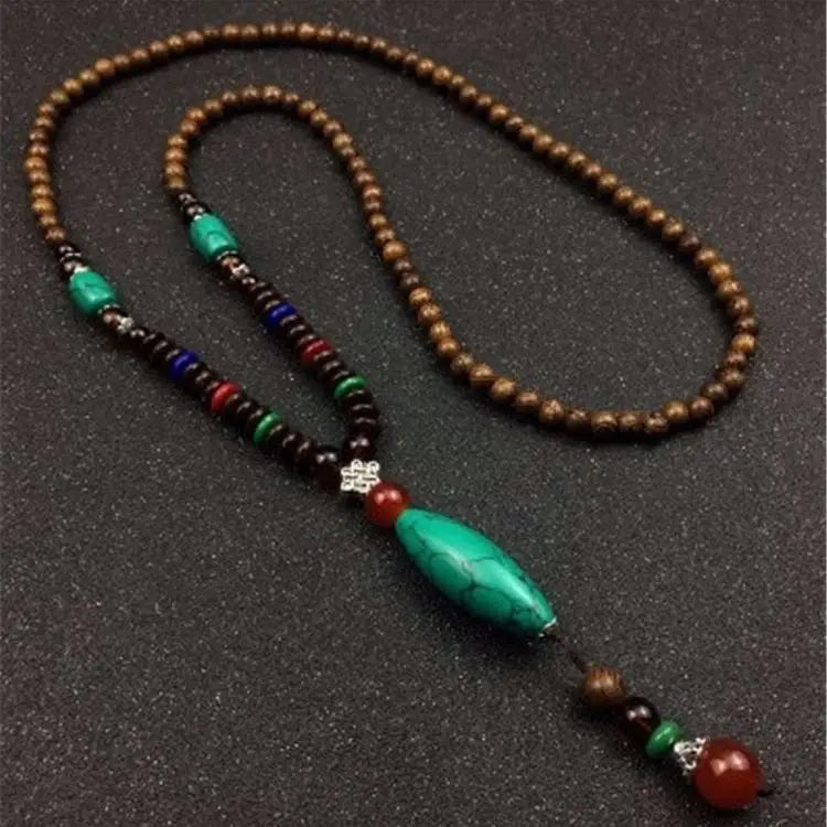 Chinese style minimalist wooden necklace long buddha bead sweater chain versatile personalized pendant men’s