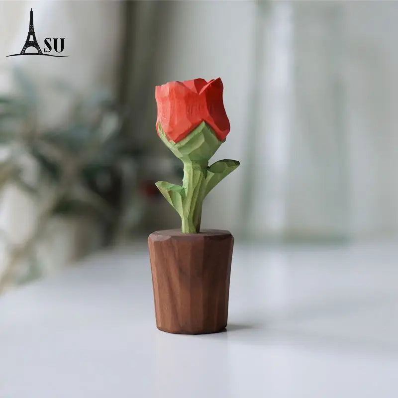 Rose wooden ornament car gift for classmates relatives elders couples creative light luxury home decor - decorative