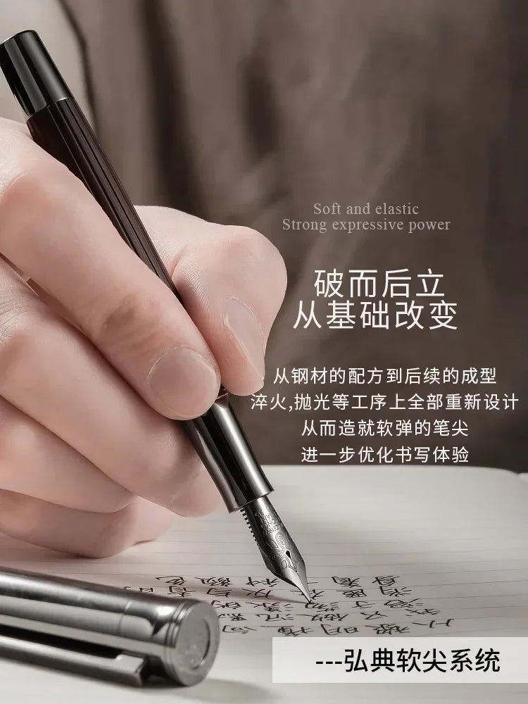 New retro hongdian 1866 balck wood fountain pen soft elastic 35# nib writing ink school office supplies gift pens