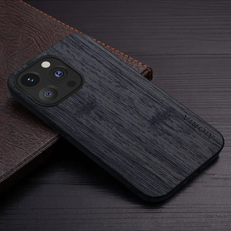 Case for iphone 15 16 14 13 12 11 pro max mini xr x xs plus funda bamboo wood pattern leather cover luxury coque case