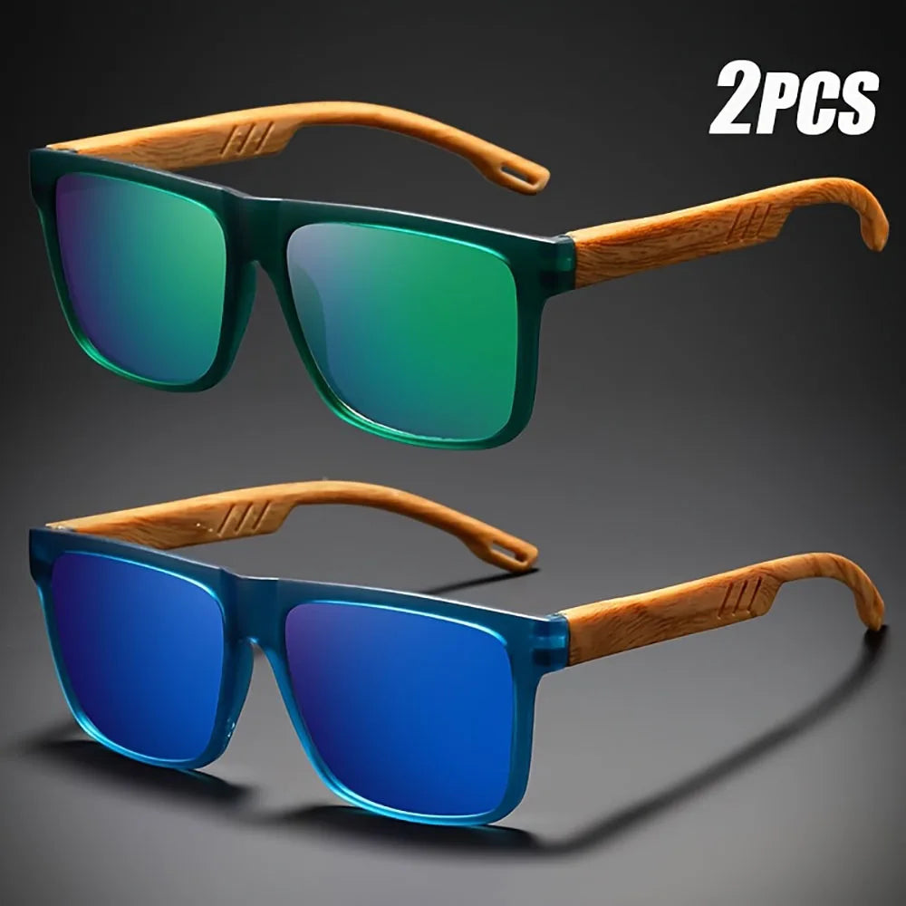 1/2pcs new square casual sunglasses wood grain spring hinges uv400 protection unisex outdoor daily eyewear - germany