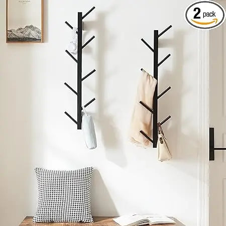 2 pack vertical wall coat rack bamboo hanging hat hooks mounted wooden hanger racks mount tree for coats hats hacket