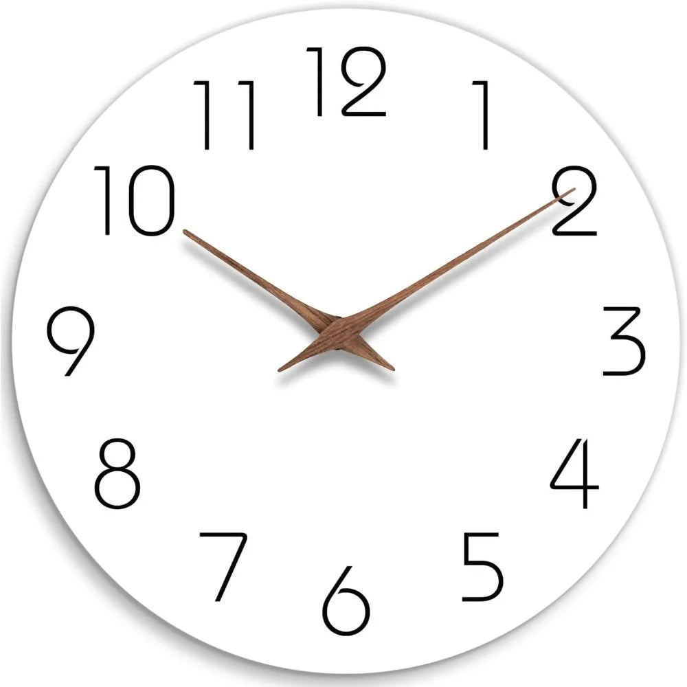 Wall clock 12 inch silent non ticking wood clocks battery operated wooden white modern simple minimalist hanging