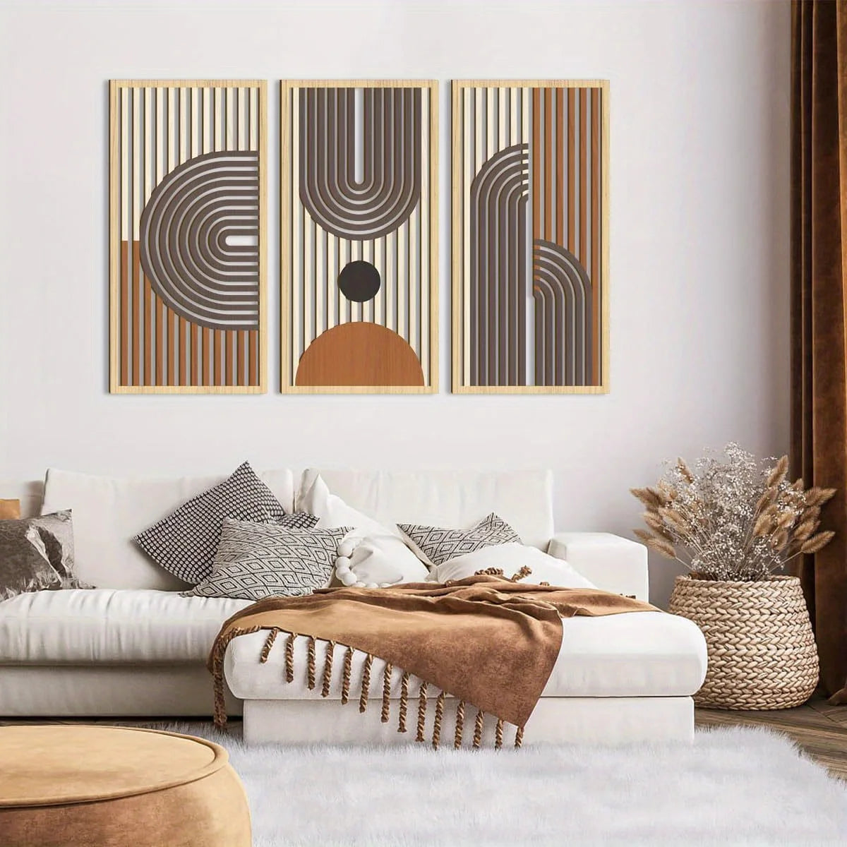 3pcs modern line hollow wooden art wall decor abstract geometric sculptures for bedroom living room office