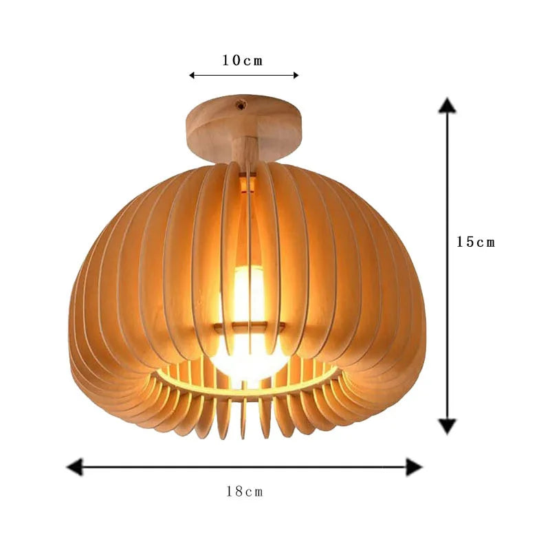 2pcs wood art ceiling lamp e27 base japanese pumpkin style dining room bed bedside light home living decor - 1pc