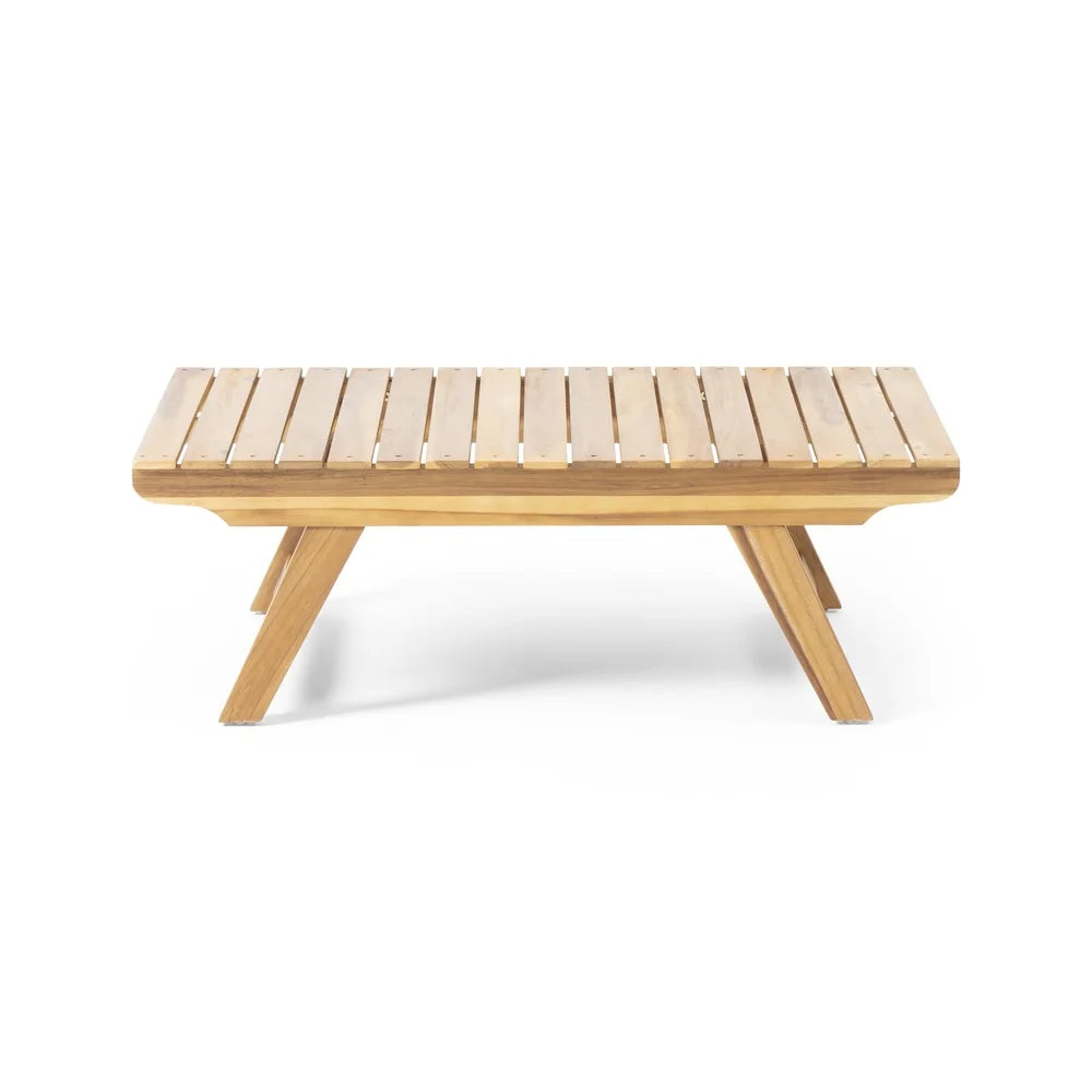 Acacia wood outdoor coffee table rectangular open slat design teak finish durable weather resistant easy assembly