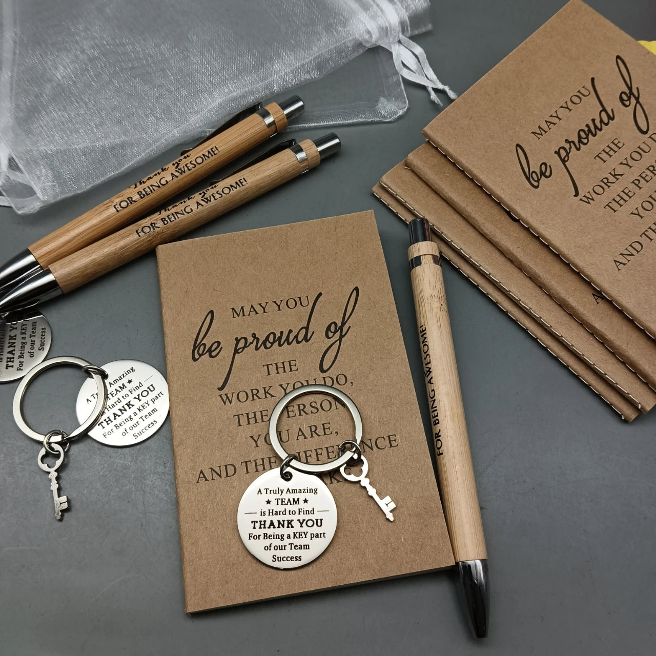 Wooden ballpoint pen with notebook & keychain unique design small gifts for teachers employees friend birthday party