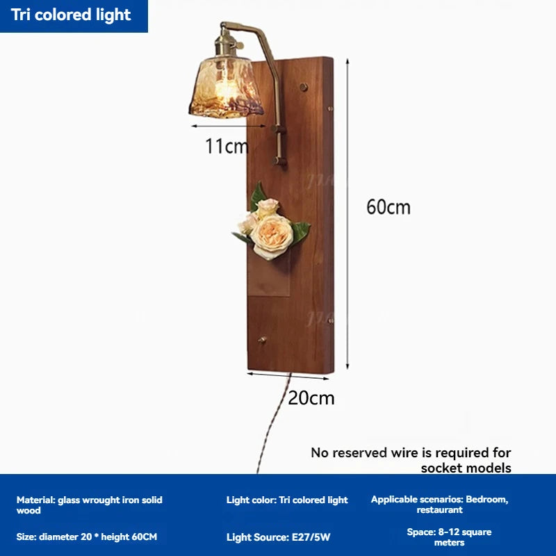 Niche retro home decor living room bedroom bedside hallway homestay coffee shop wooden board wiring free led wall light