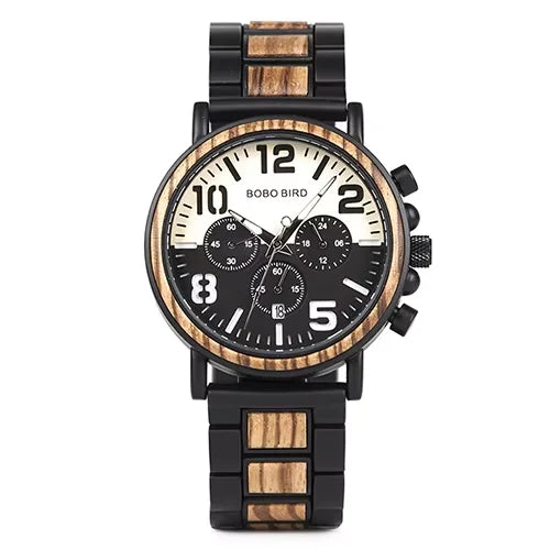 Bobo bird wooden watch men’s quartz wristwatch military chronograph top fashion waterproof clcok great gift box reloj