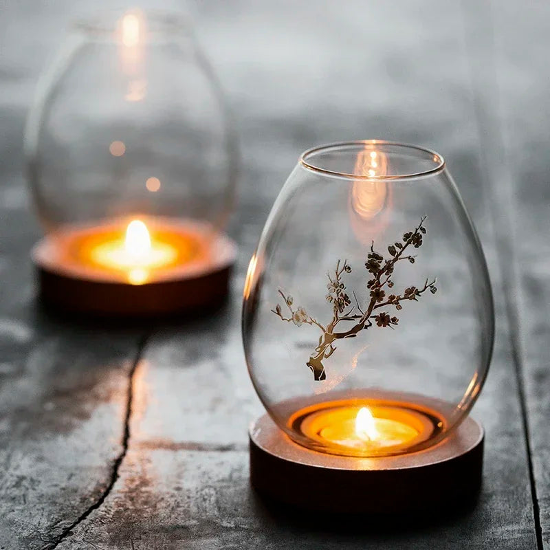 Transparent glass candlestick chinese decoration romantic candlelight dinner zen retro home windproof candle cover