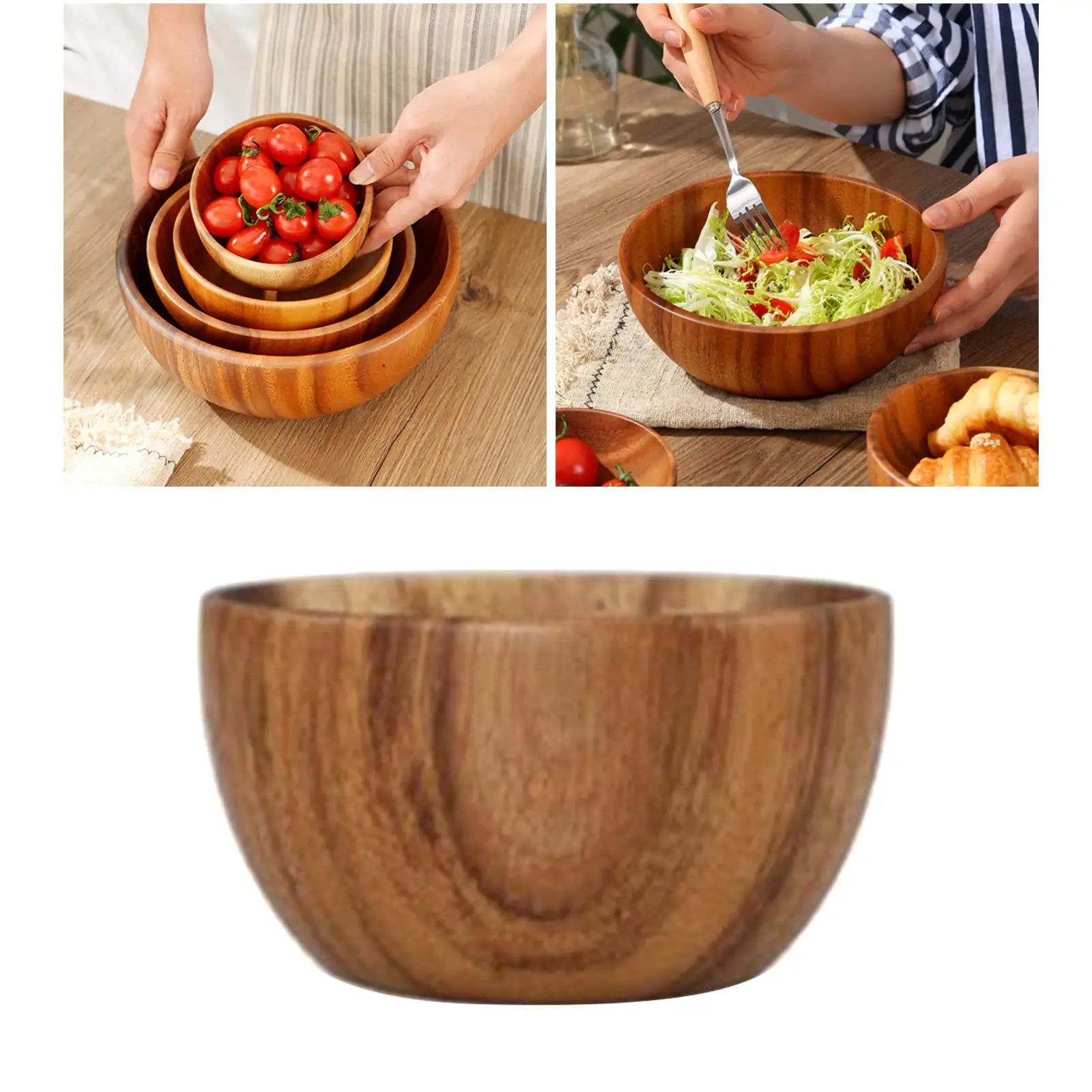 Wooden salad bowl household kitchen utensils fruit rice soup serving bowls - 8x6cm