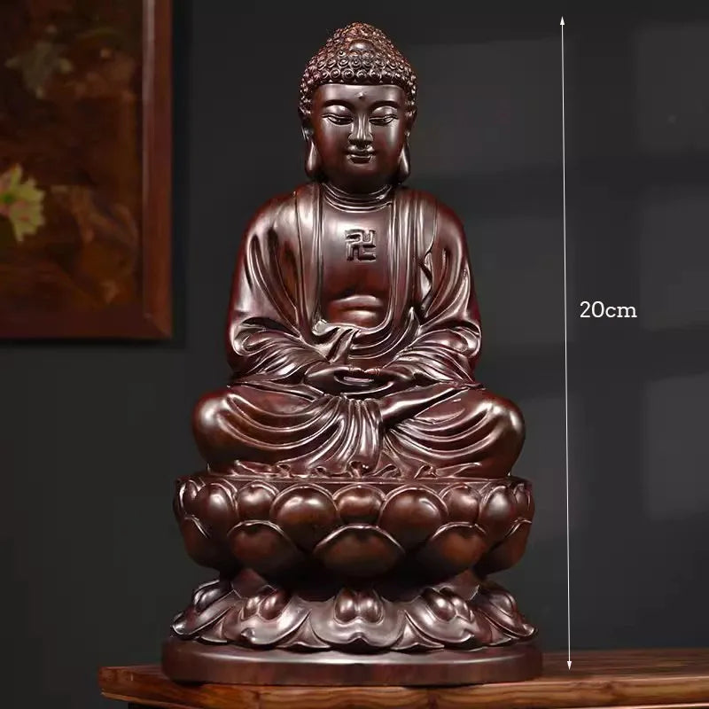 Classical ebony wood and rosewood carvings decorations of buddha offering the statue shakyamuni at home - a2